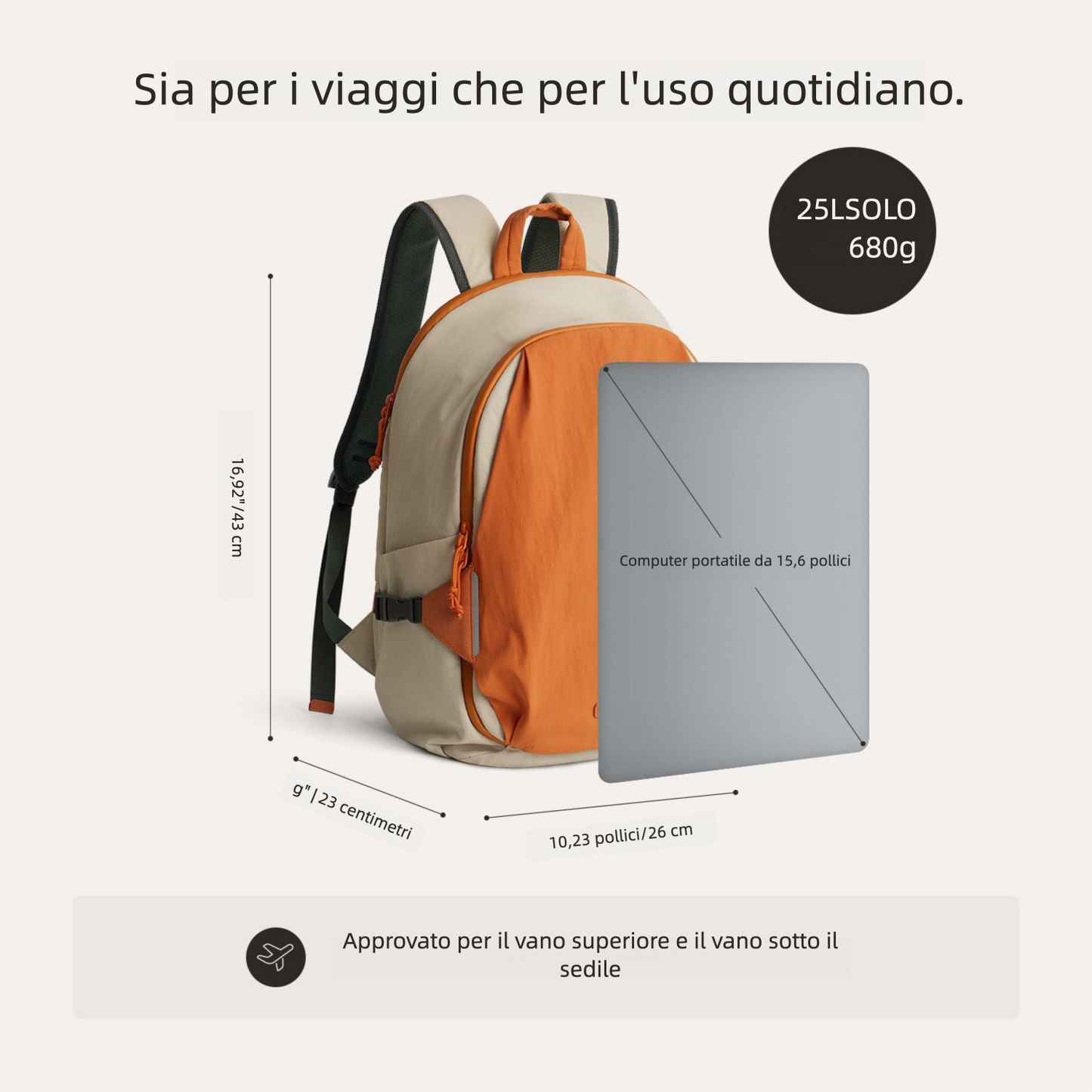 Zaino da viaggio Soar 25L con apertura a 180° – Set completo