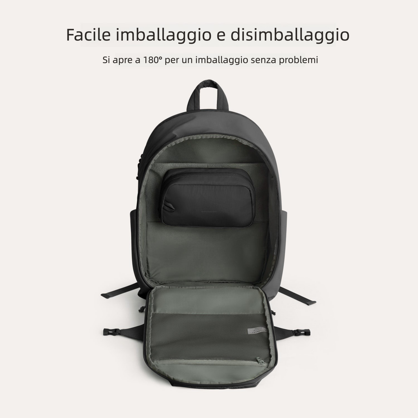 Zaino da viaggio Soar 25L con apertura a 180° – Set completo