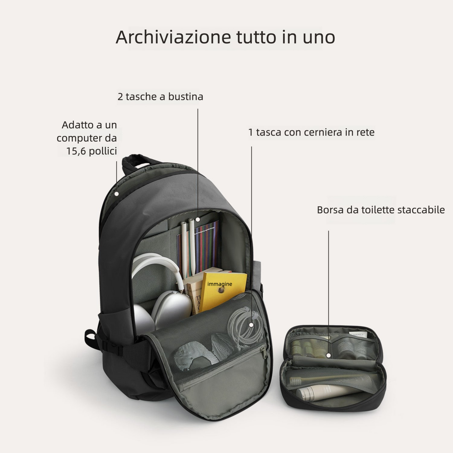 Zaino da viaggio Soar 25L con apertura a 180° – Set completo