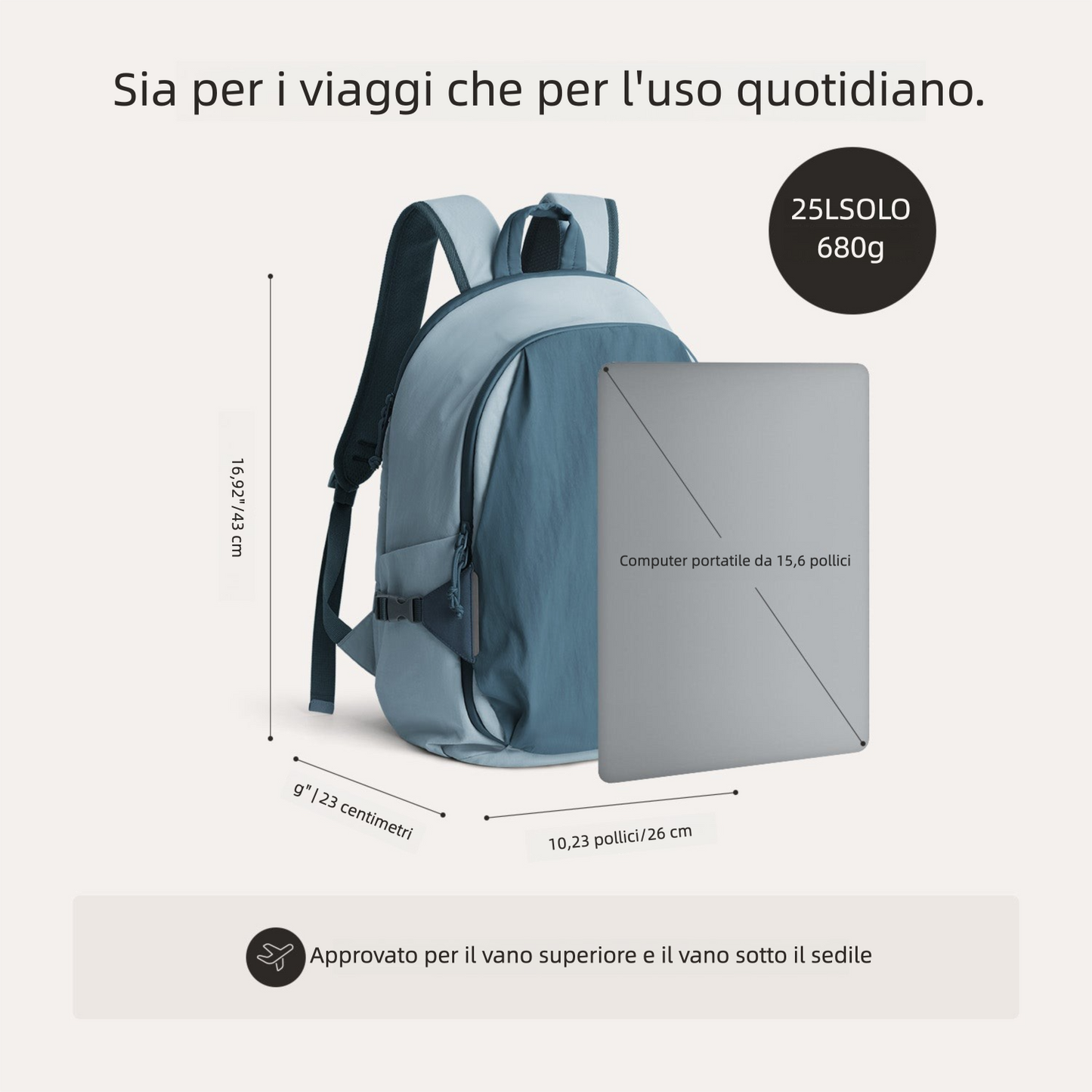 Zaino da viaggio Soar 25L con apertura a 180° – Set completo