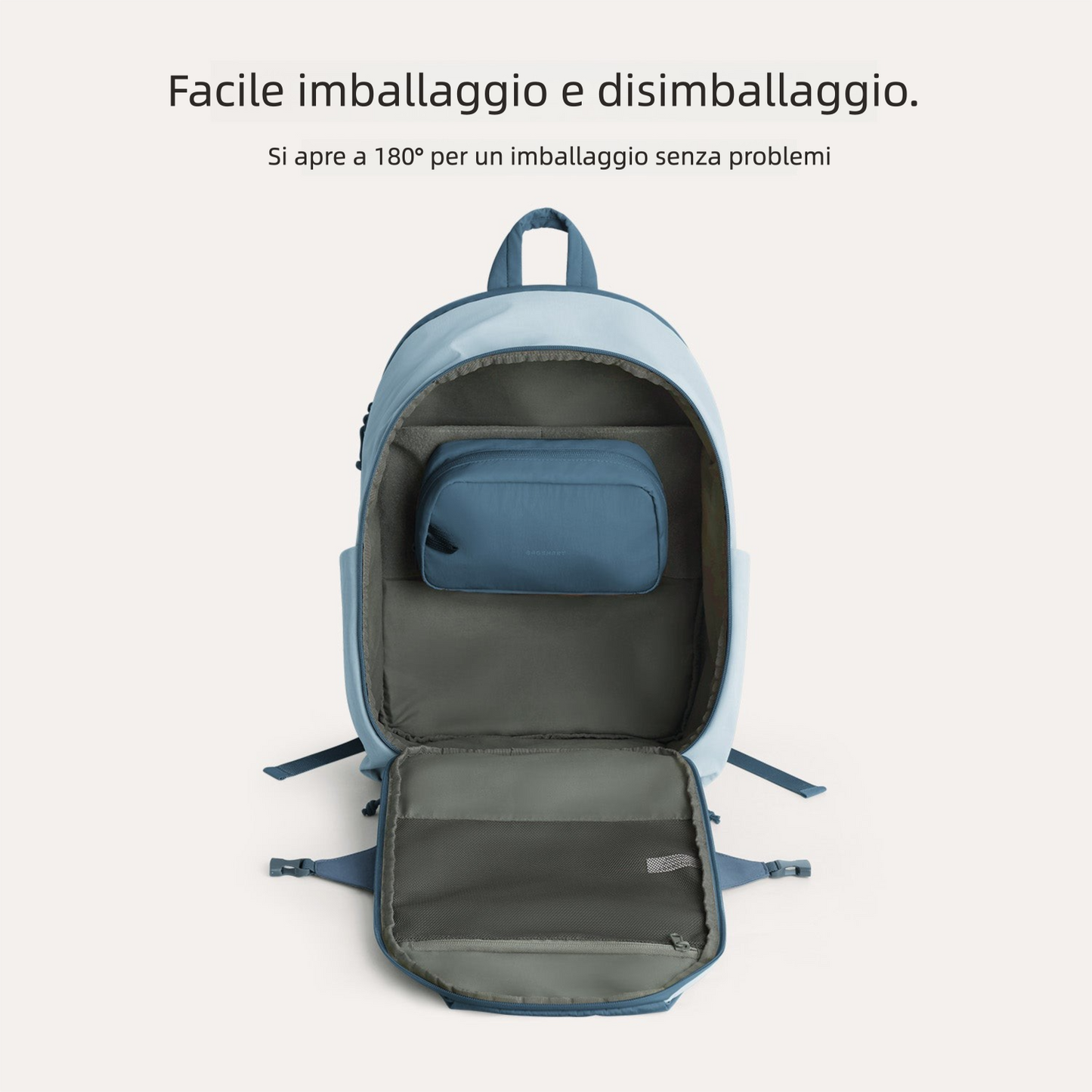 Zaino da viaggio Soar 25L con apertura a 180° – Set completo