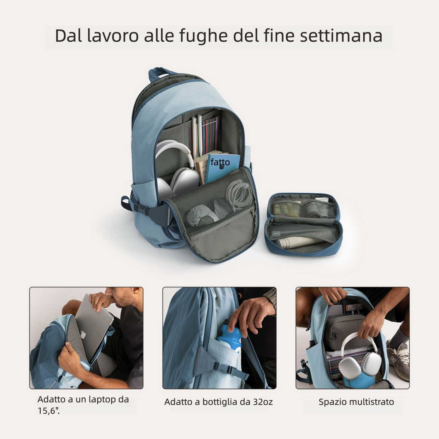 Zaino da viaggio Soar 25L con apertura a 180° – Set completo