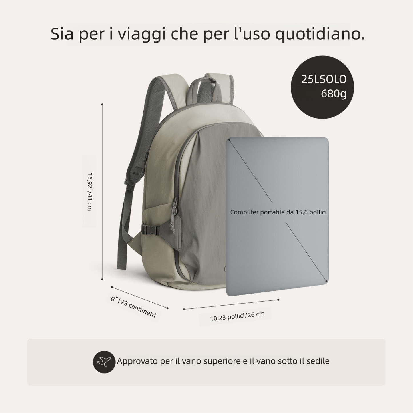 Zaino da viaggio Soar 25L con apertura a 180° – Set completo