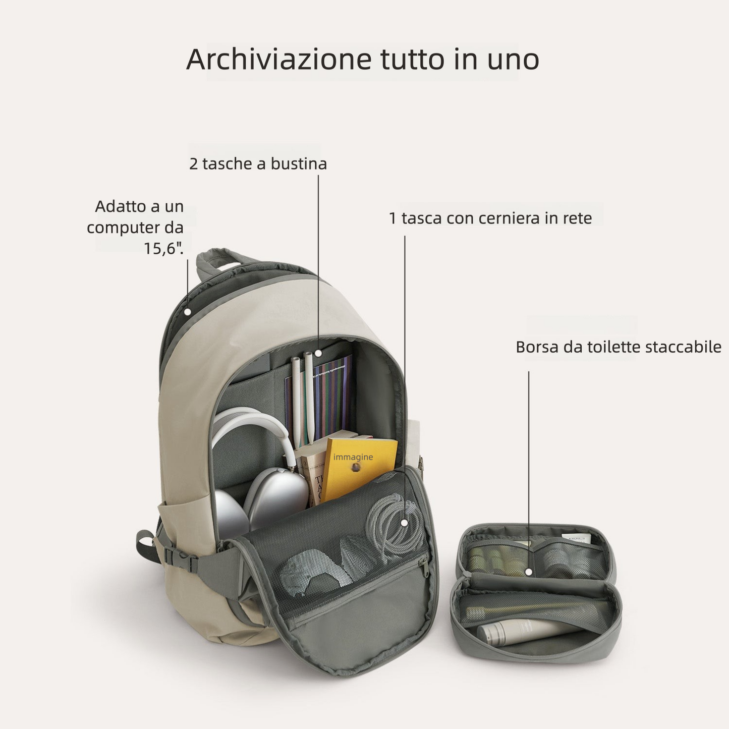 Zaino da viaggio Soar 25L con apertura a 180° – Set completo