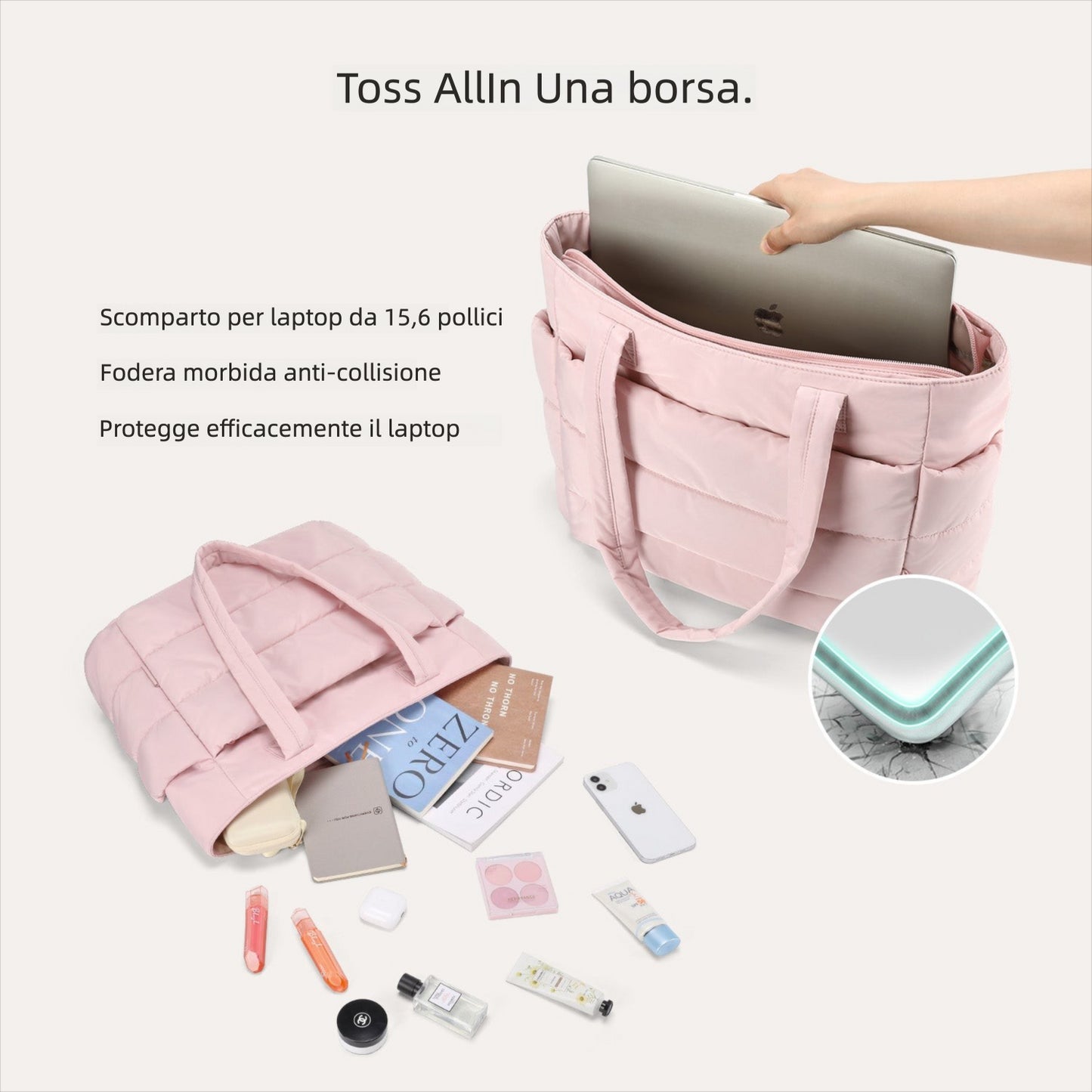 Borsa Tote da Lavoro Imbottita 20L per Laptop 15,6"