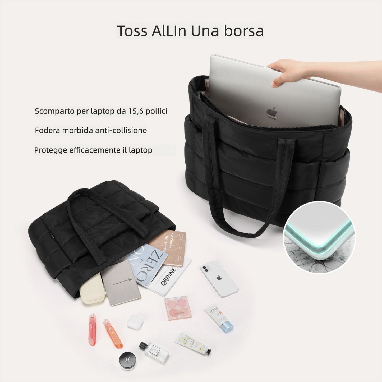 Borsa Tote da Lavoro Imbottita 20L per Laptop 15,6"