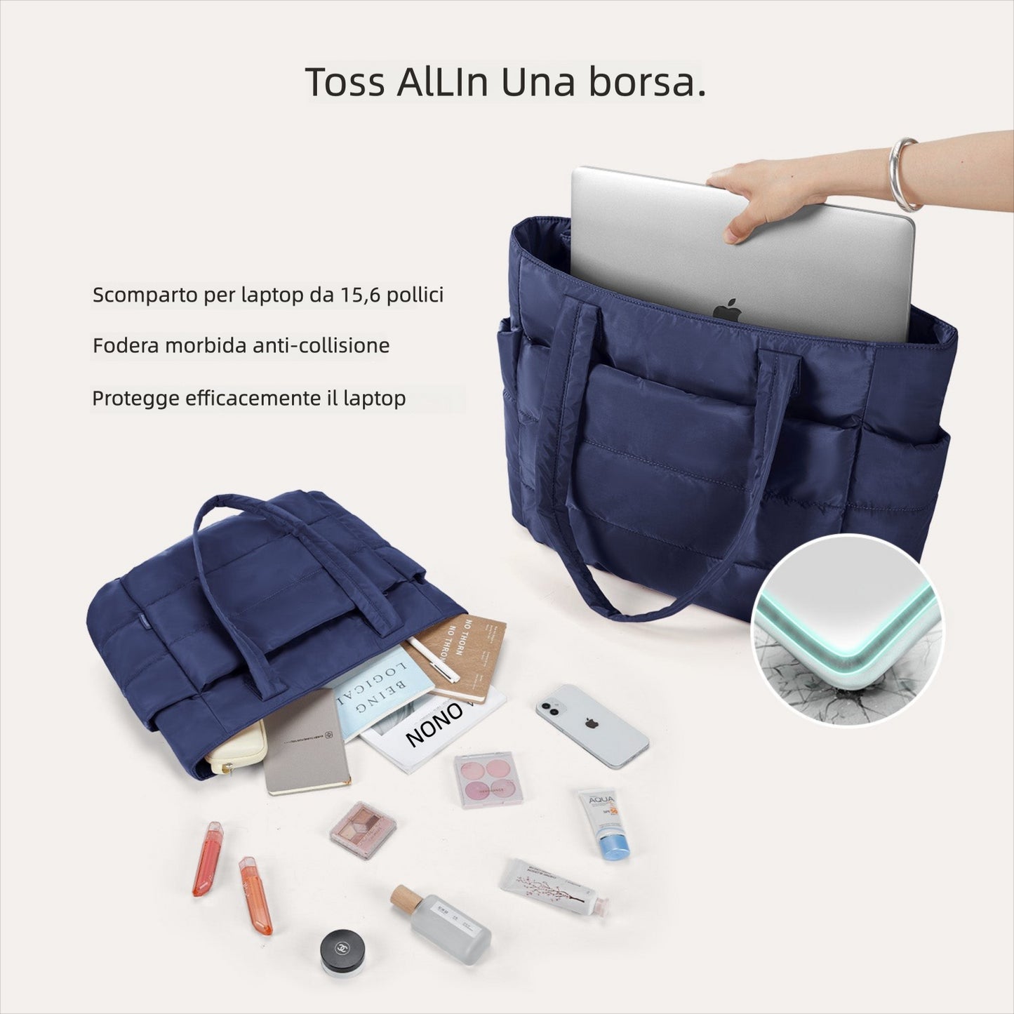 Borsa Tote da Lavoro Imbottita 20L per Laptop 15,6"