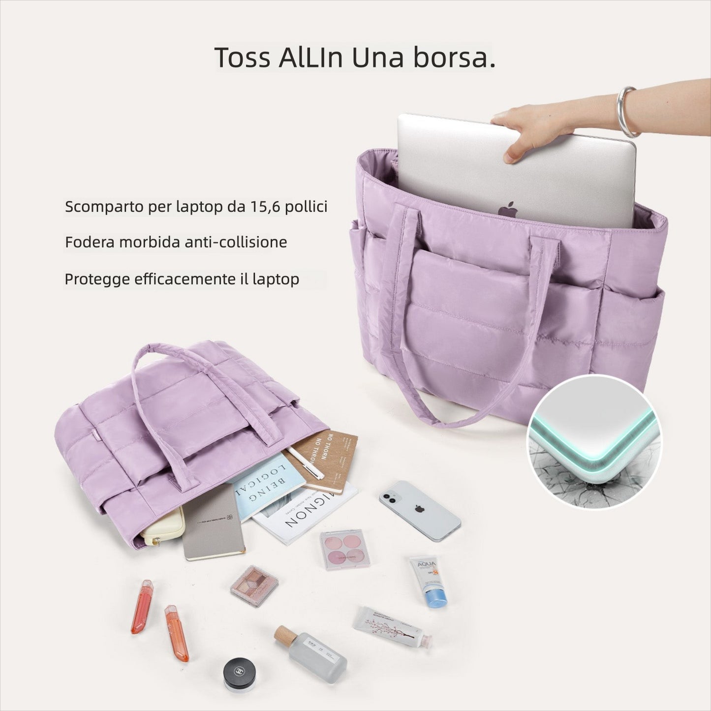Borsa Tote da Lavoro Imbottita 20L per Laptop 15,6"