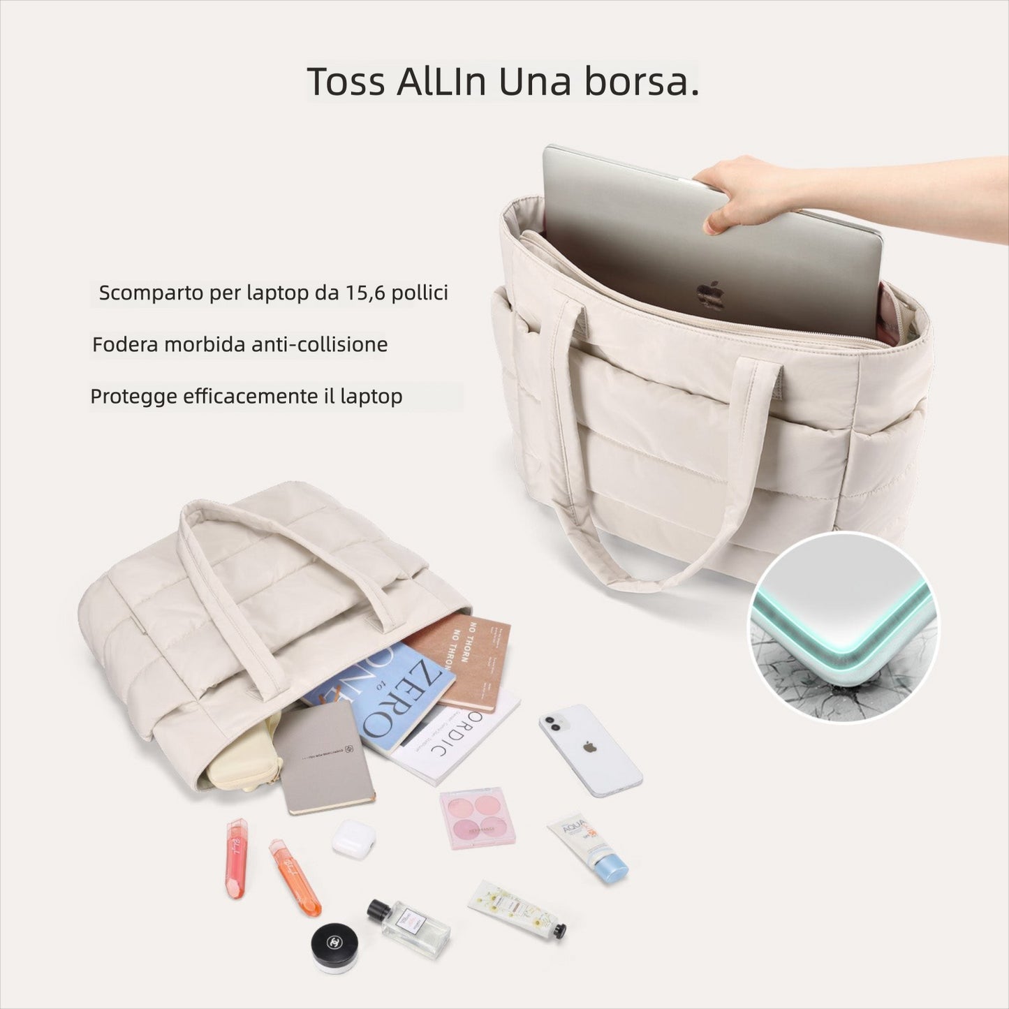 Borsa Tote da Lavoro Imbottita 20L per Laptop 15,6"