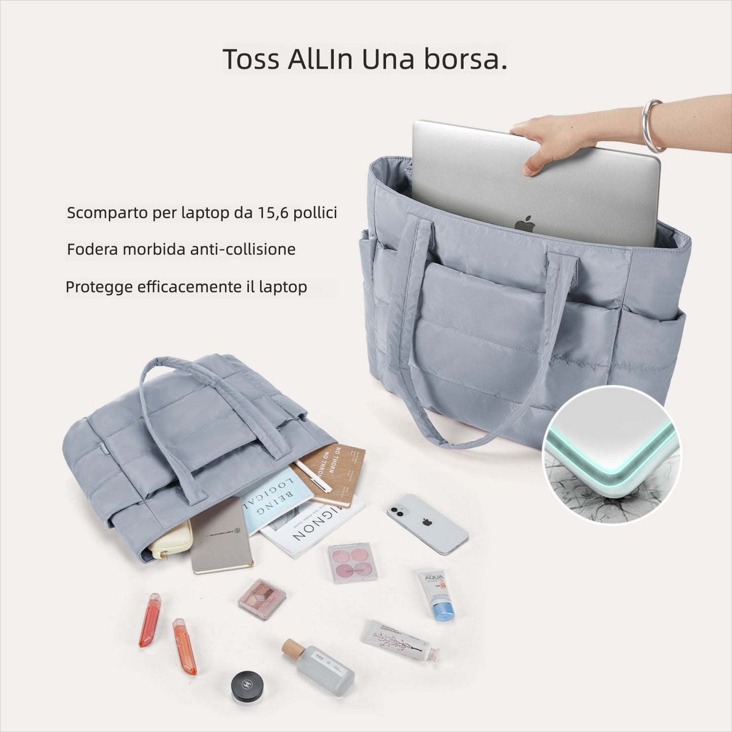 Borsa Tote da Lavoro Imbottita 20L per Laptop 15,6"